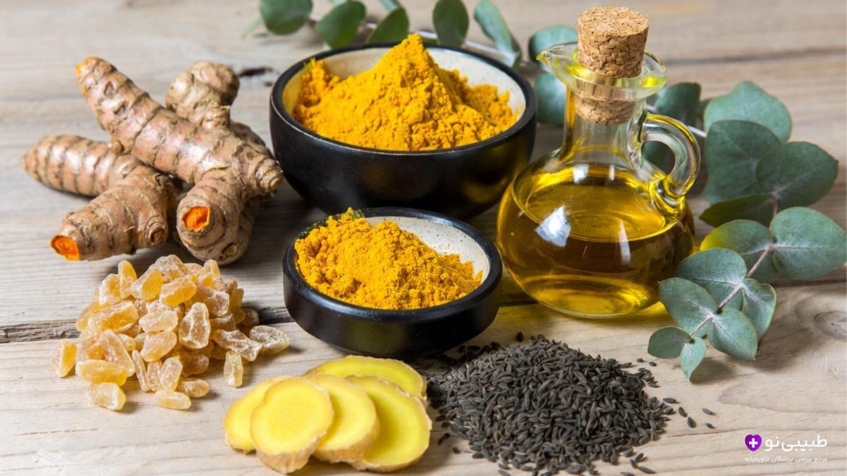 زردچوبه، زنجبیل تازه، روغن زیتون و دانه‌های سیاه برای کاهش التهاب زانو