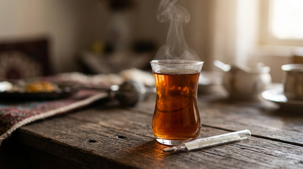 استکان چای داغ در حال بخار کردن، نمادی از ارتباط دمای نوشیدنی با خطر سرطان مری